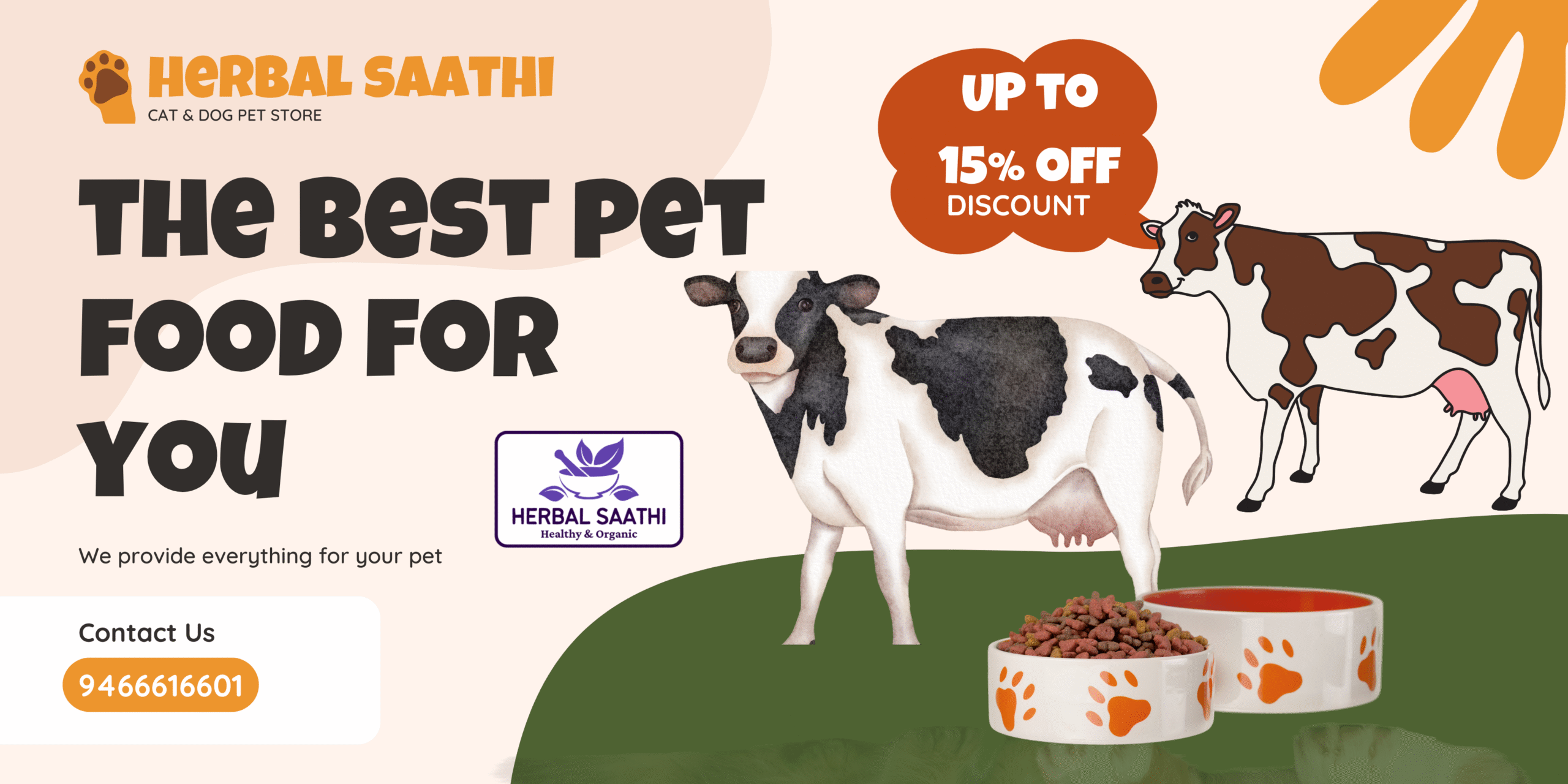 Beige and Green Aesthetic Best Pet Food Promotion Banner (1)