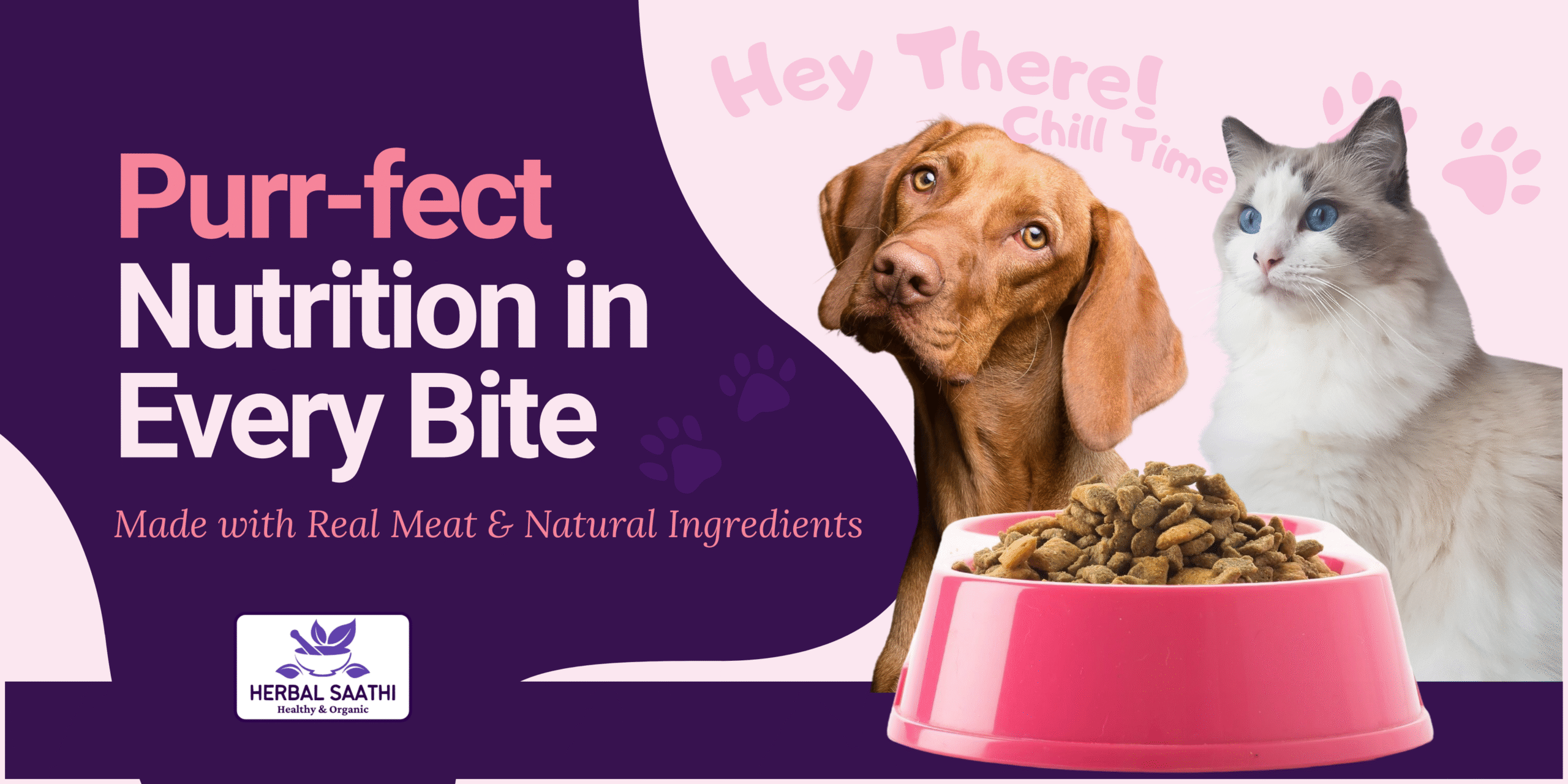 Purple Pink and Brown Playful Pet Food Banner Landscape